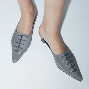 Paloma Wool Grey Lace-Up Puy Pointy Toe Mules
